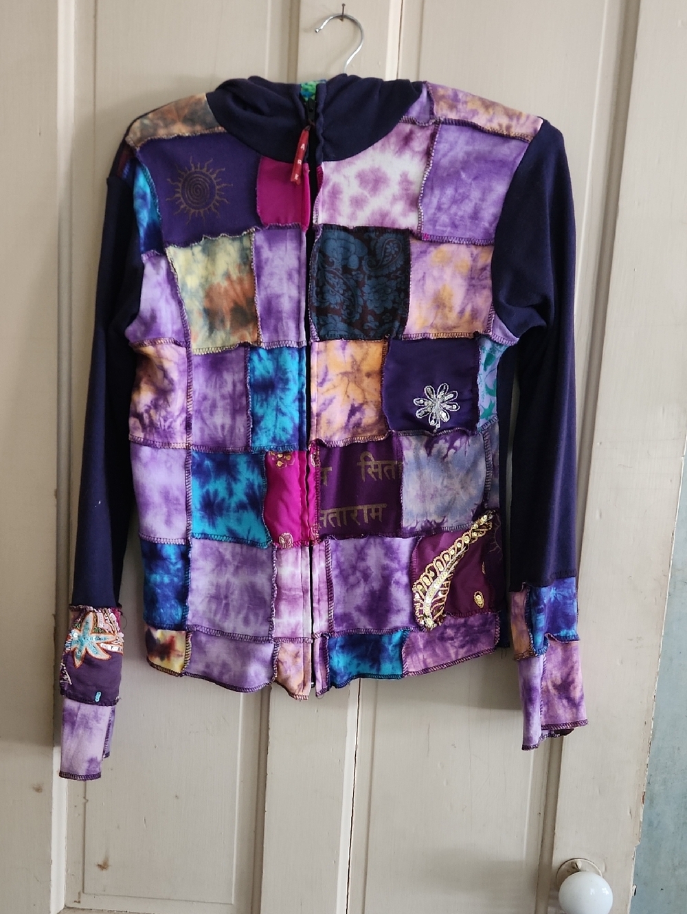 Bohemian Patchwork Zip-Up Jacket in Purple